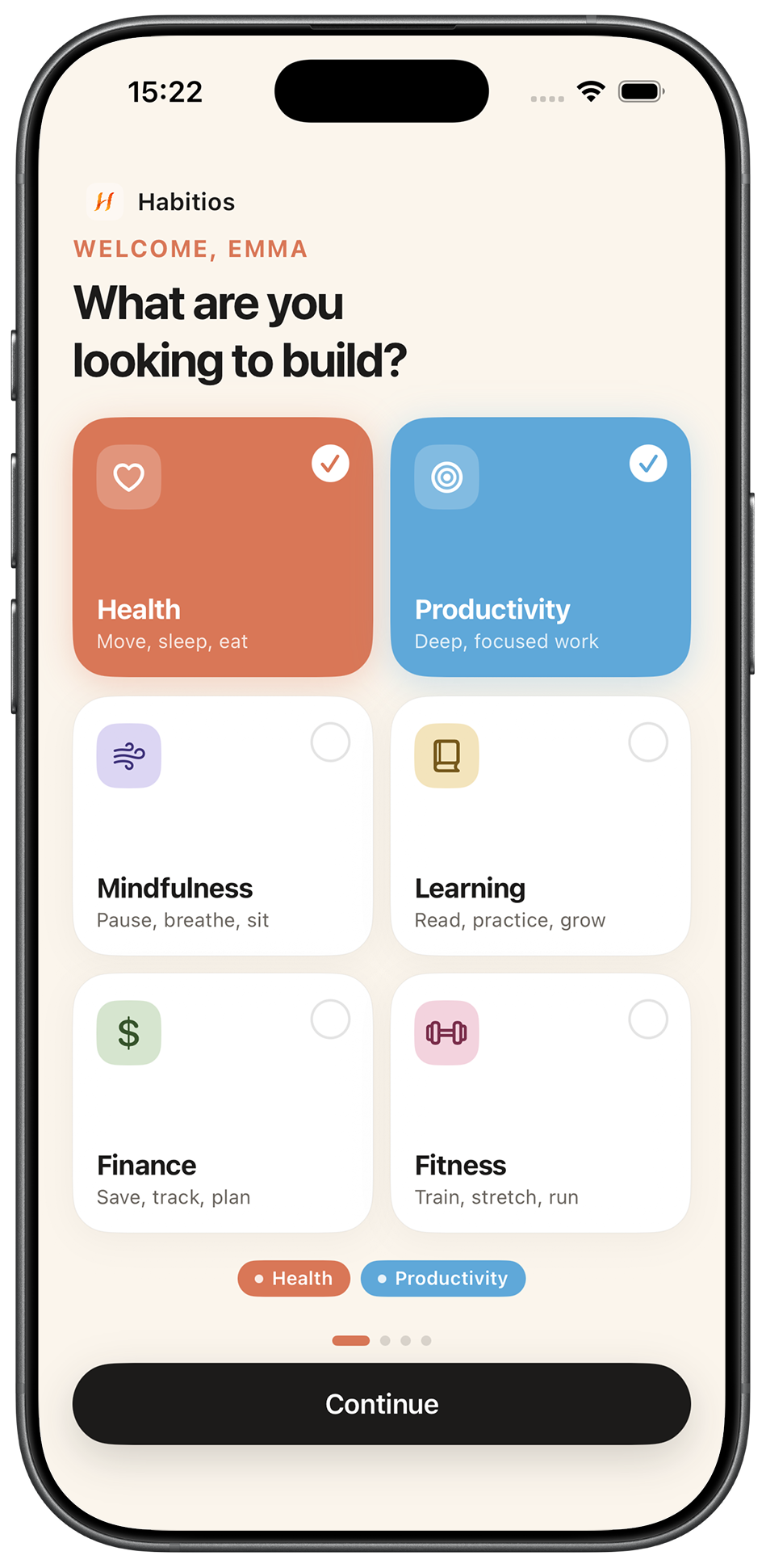 Habitios onboarding screen