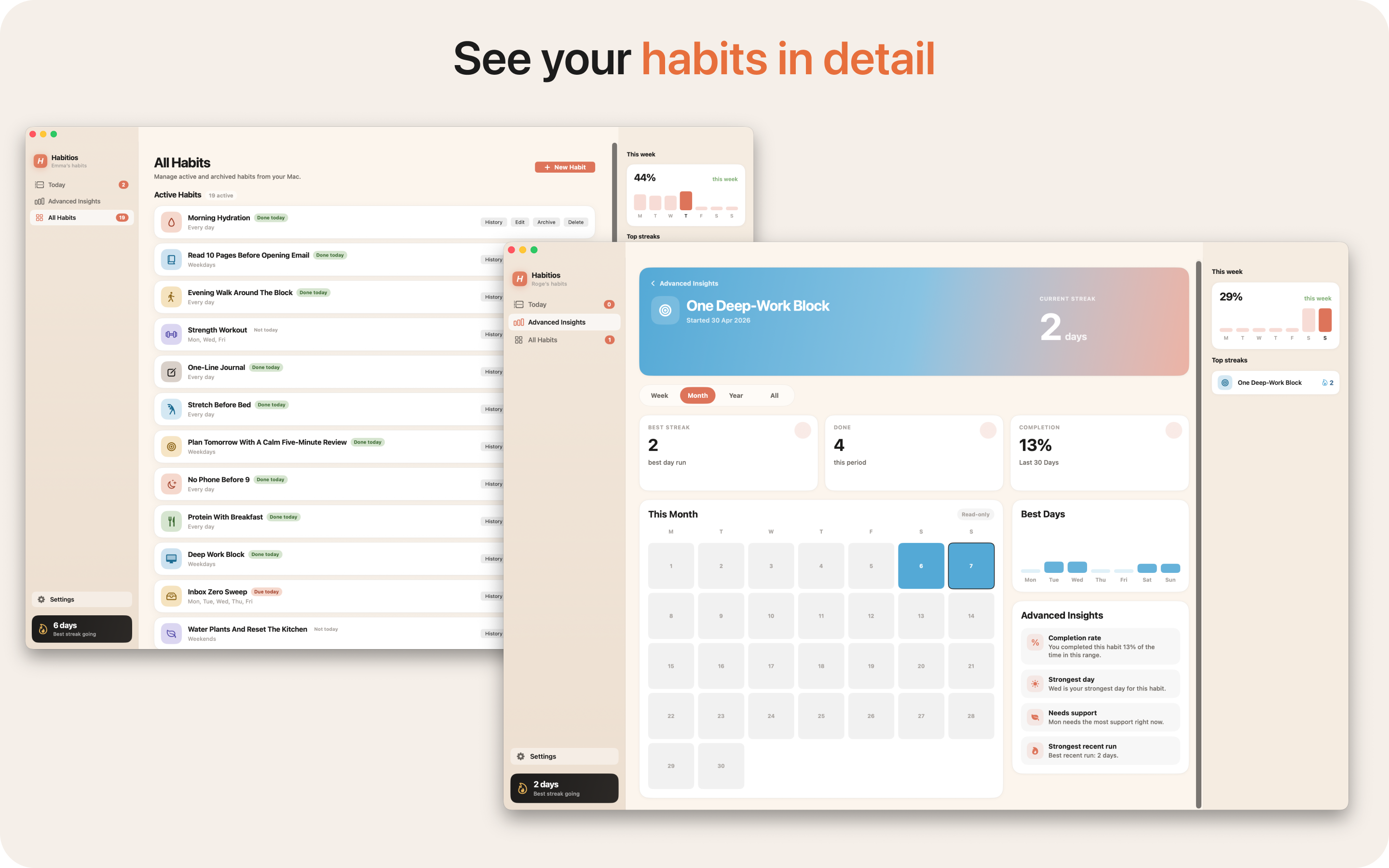 Habitios Mac all habits and habit history detail view
